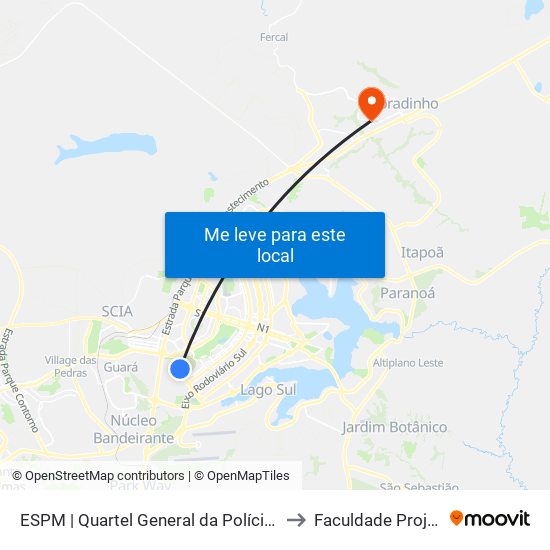 ESPM | Quartel General da Polícia Militar to Faculdade Projeção map
