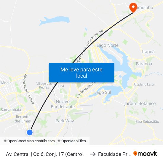 Av. Central | Qc 6, Conj. 17 (Centro De Saúde N° 4) to Faculdade Projeção map