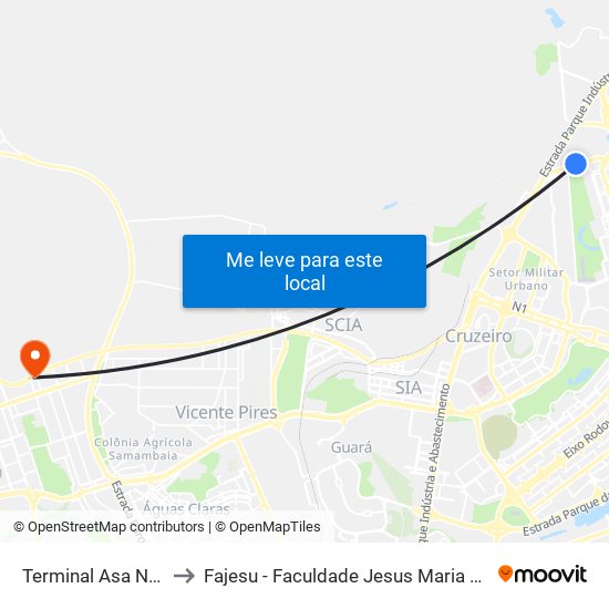 Terminal Asa Norte to Fajesu - Faculdade Jesus Maria E José map