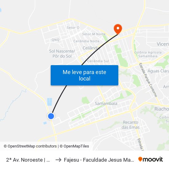 2ª Av. Noroeste | Qd. 833 to Fajesu - Faculdade Jesus Maria E José map