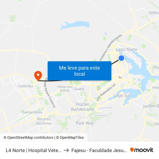 L4 Norte | Hospital Veterinário da UnB to Fajesu - Faculdade Jesus Maria E José map