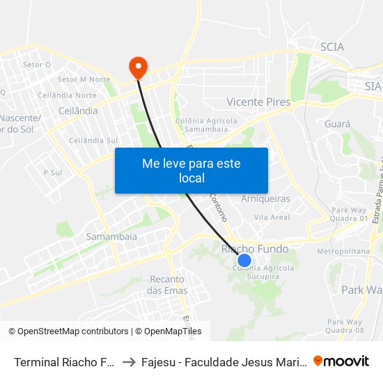 Terminal Riacho Fundo I to Fajesu - Faculdade Jesus Maria E José map