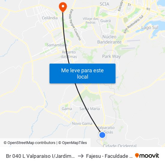 Br 040 L Valparaíso I/Jardim Oriente (Passarela Amarela) to Fajesu - Faculdade Jesus Maria E José map