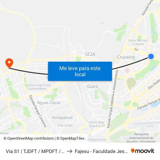 Via S1 | TJDFT / MPDFT / Palácio do Buriti to Fajesu - Faculdade Jesus Maria E José map