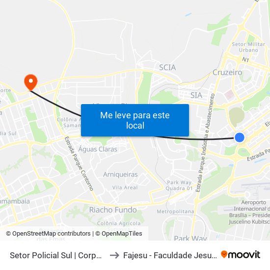 Setor Policial Sul | Corpo De Bombeiros to Fajesu - Faculdade Jesus Maria E José map