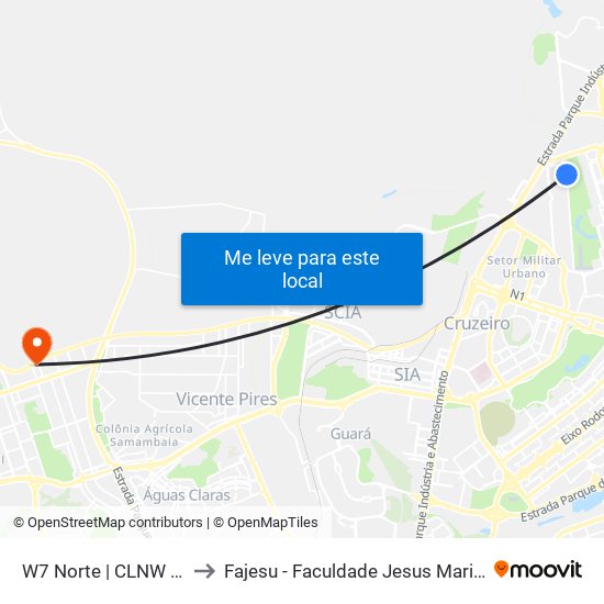 W7 Norte (Acesso Sqnw 110) to Fajesu - Faculdade Jesus Maria E José map