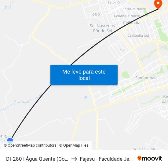 Df-280 | Água Quente (Cond. Salomão Elias) to Fajesu - Faculdade Jesus Maria E José map