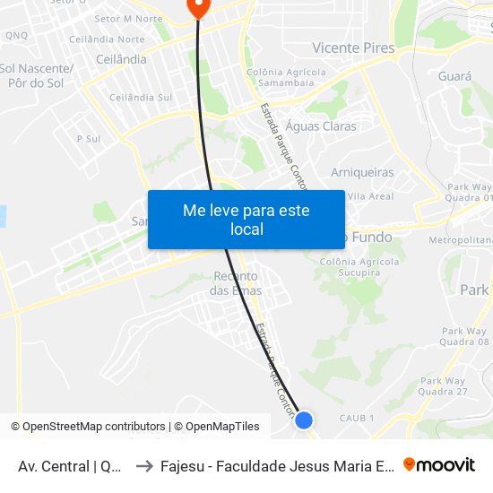 Av. Central | Qs 15 to Fajesu - Faculdade Jesus Maria E José map
