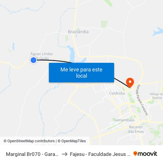 Marginal Br070 - Garagem Da Utb to Fajesu - Faculdade Jesus Maria E José map