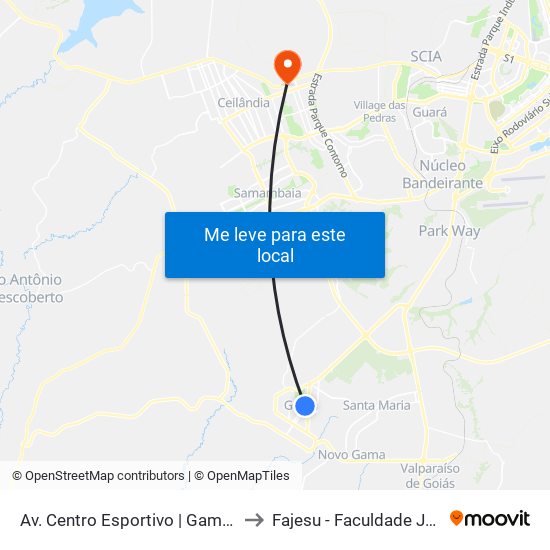 Av. Centro Esportivo | Gama Shopping / Bezerrão to Fajesu - Faculdade Jesus Maria E José map