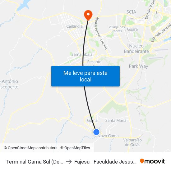 Terminal Gama Sul (Desembarque) to Fajesu - Faculdade Jesus Maria E José map