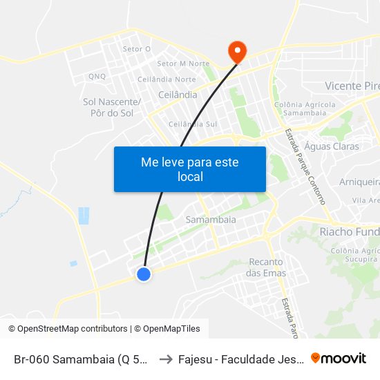 Br-060 Samambaia (Q 523/Garagem Urbi) to Fajesu - Faculdade Jesus Maria E José map