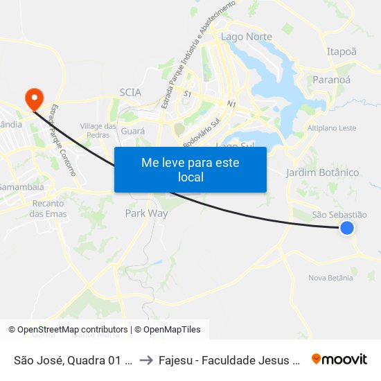 São José, Quadra 01 (Pracinha) to Fajesu - Faculdade Jesus Maria E José map