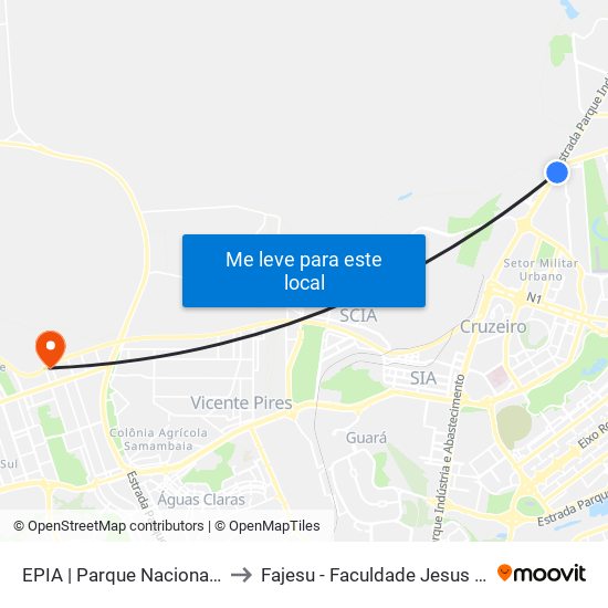 EPIA | Parque Nacional de Brasília to Fajesu - Faculdade Jesus Maria E José map