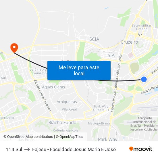 114 Sul to Fajesu - Faculdade Jesus Maria E José map