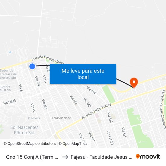 Qno 15 Conj A (Terminal Setor O) to Fajesu - Faculdade Jesus Maria E José map