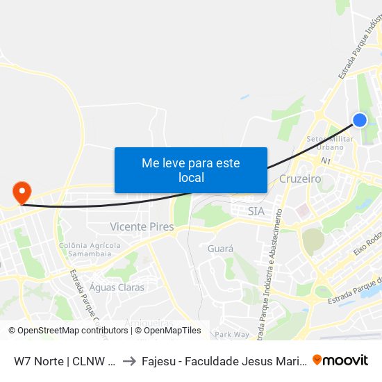 W7 Norte (Acesso Sqnw 105) to Fajesu - Faculdade Jesus Maria E José map