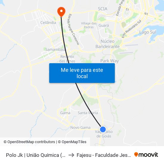 Polo Jk | União Química (SENTIDO GAMA) to Fajesu - Faculdade Jesus Maria E José map