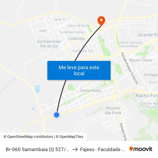 Br-060 Samambaia (Q 527/Terminal Samambaia Sul) to Fajesu - Faculdade Jesus Maria E José map