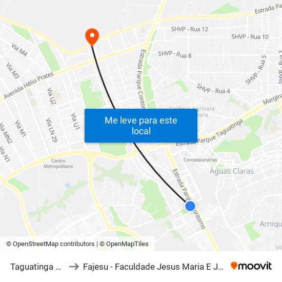 Taguatinga Sul to Fajesu - Faculdade Jesus Maria E José map