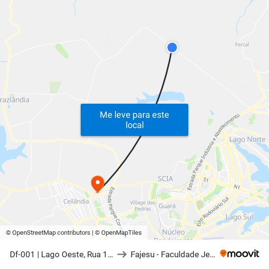 Df-001 | Lago Oeste, Rua 14/13 (Comercial 13) to Fajesu - Faculdade Jesus Maria E José map
