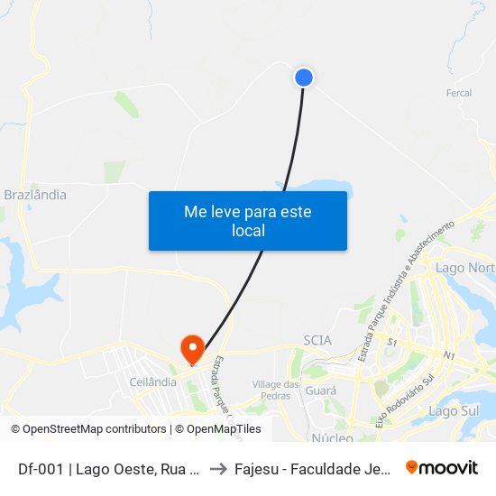 Df-001 | Lago Oeste, Rua 18 «Lado Oposto» to Fajesu - Faculdade Jesus Maria E José map