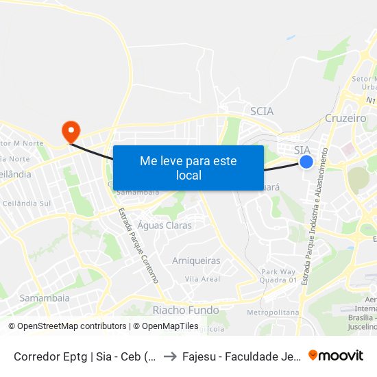 Corredor Eptg | Sia - Ceb (Sentido Taguatinga) to Fajesu - Faculdade Jesus Maria E José map