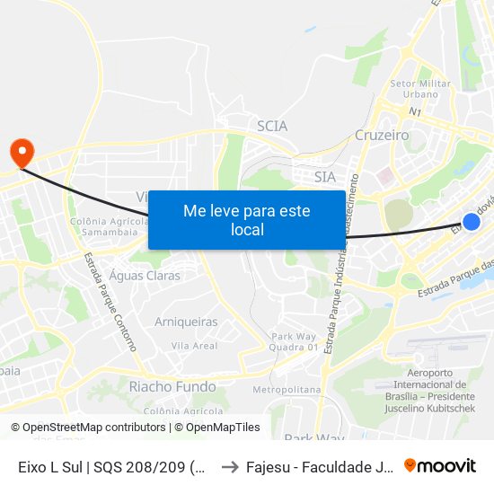 Eixo L Sul | SQS 208/209 (Planaltina / Sobradinho) to Fajesu - Faculdade Jesus Maria E José map