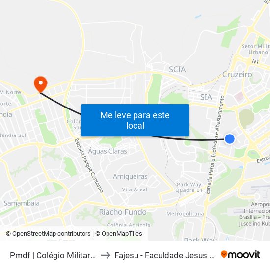 Pmdf | Colégio Militar Tiradentes to Fajesu - Faculdade Jesus Maria E José map