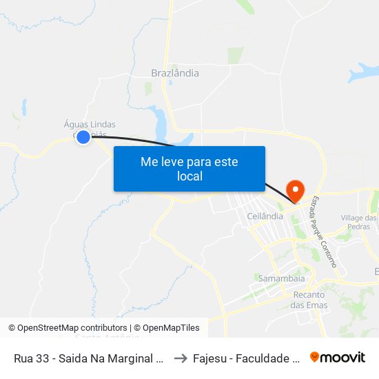 Rua 33 - Saida Na Marginal Da Br 070 - Posto Ponteio to Fajesu - Faculdade Jesus Maria E José map