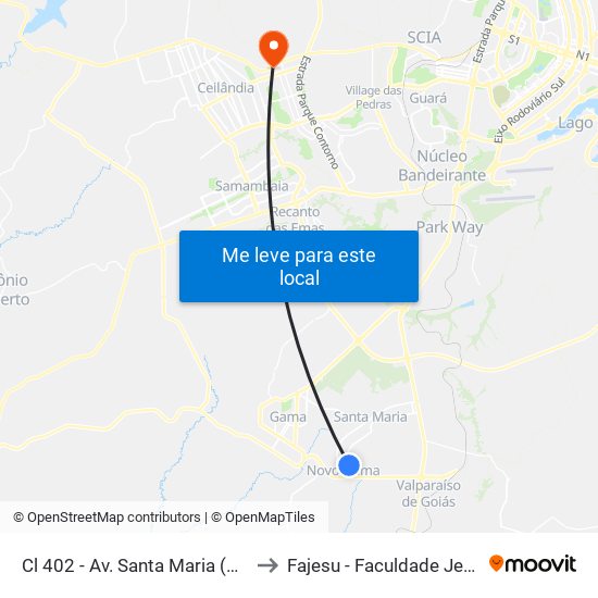 Cl 402 - Av. Santa Maria (Parada Do Terminal) to Fajesu - Faculdade Jesus Maria E José map