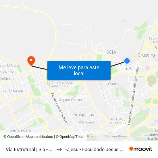 Via Estrutural | Sia - Trecho 17 to Fajesu - Faculdade Jesus Maria E José map