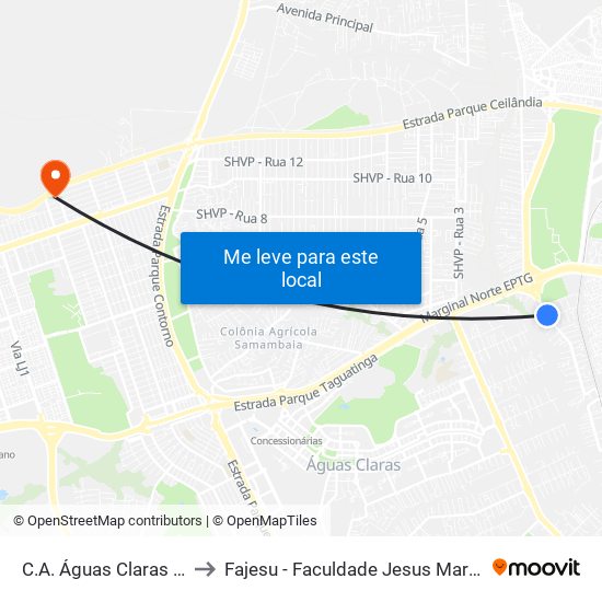 C.A. Águas Claras | Ch. 7 to Fajesu - Faculdade Jesus Maria E José map