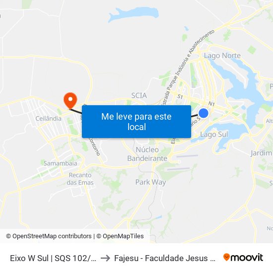 Eixo W Sul | SQS 102/103 (BRT) to Fajesu - Faculdade Jesus Maria E José map