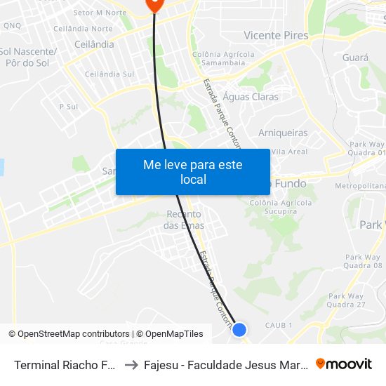 Terminal Riacho Fundo II to Fajesu - Faculdade Jesus Maria E José map