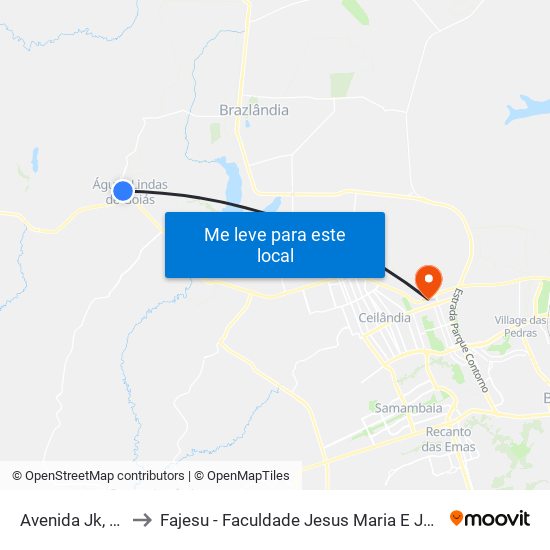 Avenida Jk, 22 to Fajesu - Faculdade Jesus Maria E José map