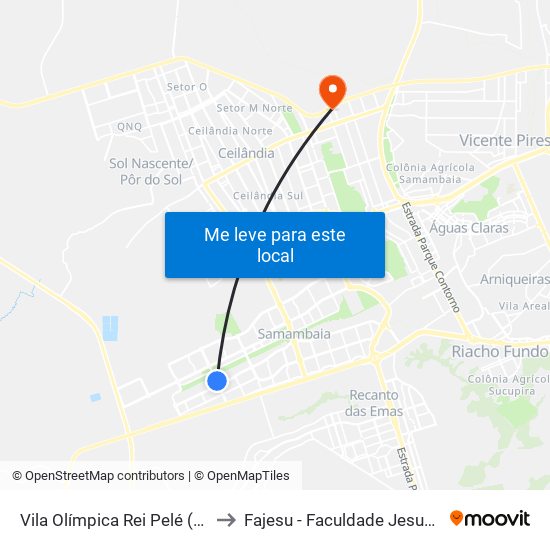 Vila Olímpica Rei Pelé (Lado Oposto) to Fajesu - Faculdade Jesus Maria E José map