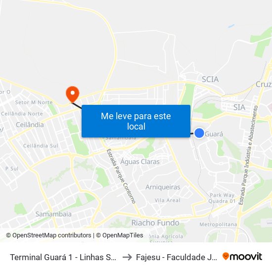 Terminal Guará 1 - Linhas Sentido Saindo Do Guará to Fajesu - Faculdade Jesus Maria E José map
