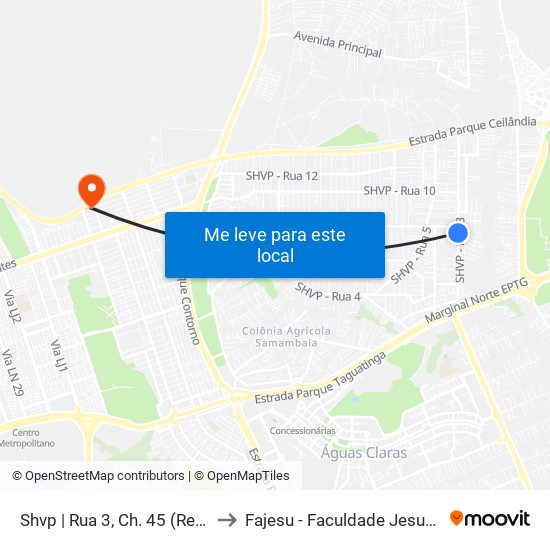 Shvp | Rua 3, Ch. 45 (Resd. Palmares) to Fajesu - Faculdade Jesus Maria E José map