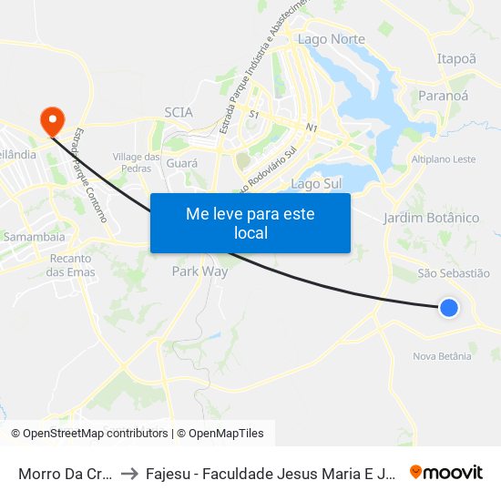 Morro Da Cruz to Fajesu - Faculdade Jesus Maria E José map