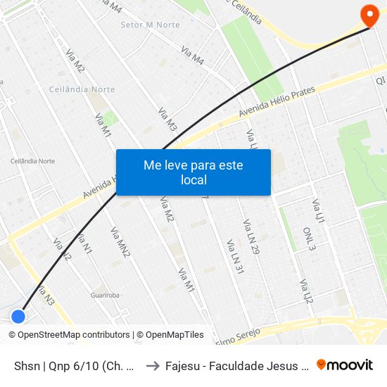 Shsn | Qnp 6/10 (Ch. São Cosmo) to Fajesu - Faculdade Jesus Maria E José map