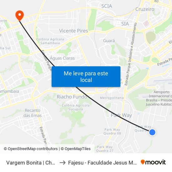 Vargem Bonita | Chácara 37 to Fajesu - Faculdade Jesus Maria E José map