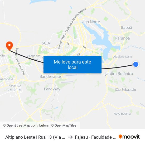 Altiplano Leste | Rua 13 (Via Sucupira / Via Das Acacias) to Fajesu - Faculdade Jesus Maria E José map
