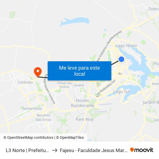 L3 Norte | Prefeitura UnB to Fajesu - Faculdade Jesus Maria E José map