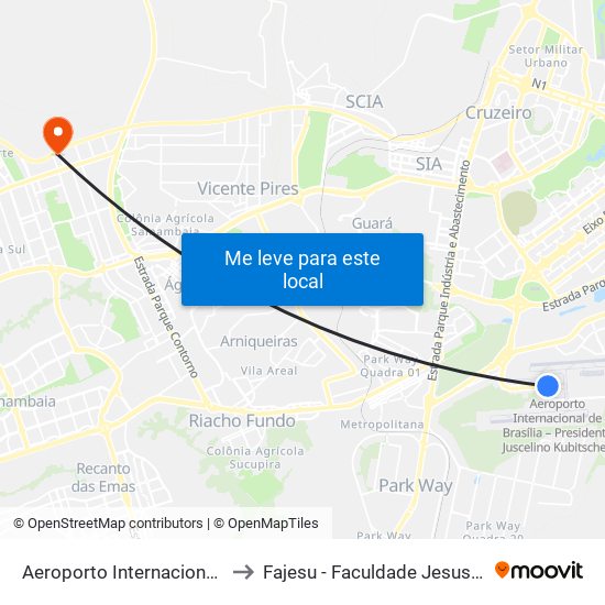 Aeroporto Internacional de Brasília to Fajesu - Faculdade Jesus Maria E José map