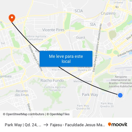 Park Way | Qd. 24, Conj. 1 to Fajesu - Faculdade Jesus Maria E José map
