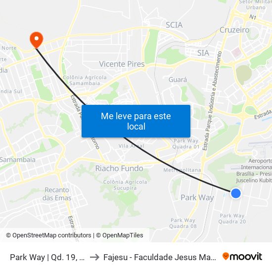 Park Way | Qd. 19, Conj. 1 to Fajesu - Faculdade Jesus Maria E José map