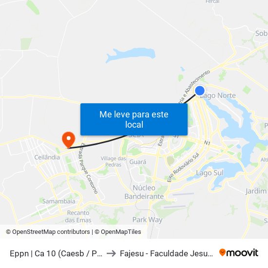 Eppn | Ca 10 (Caesb / Pão De Açúcar) to Fajesu - Faculdade Jesus Maria E José map