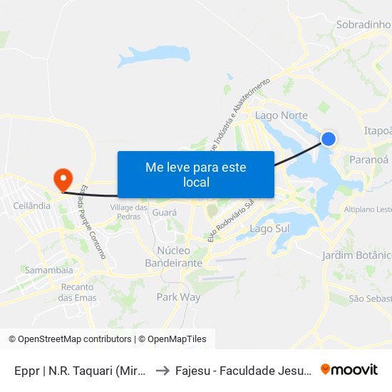 Eppr | N.R. Taquari (Mirante Do Casal) to Fajesu - Faculdade Jesus Maria E José map