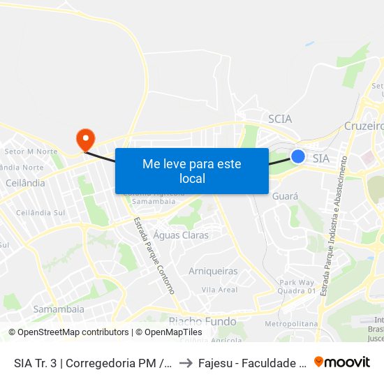 Sia Trecho 3 - Central De Regulação Samu to Fajesu - Faculdade Jesus Maria E José map